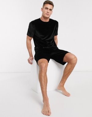 Черная велюровая пижама с шортами -Neutral ASOS DESIGN