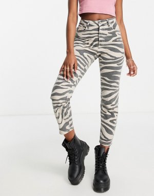 Укороченные брюки с зебровым принтом -Светло-бежевый цвет Only
