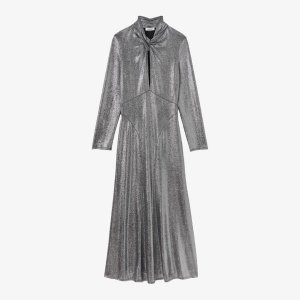 Платье миди эластичного цвета с блестками и вырезами , цвет noir / gris Sandro