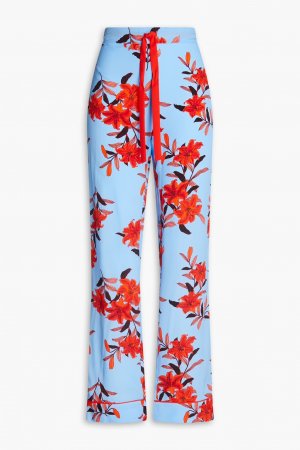 Прямые брюки из крепдешина с цветочным принтом, светло-синий Diane von Furstenberg