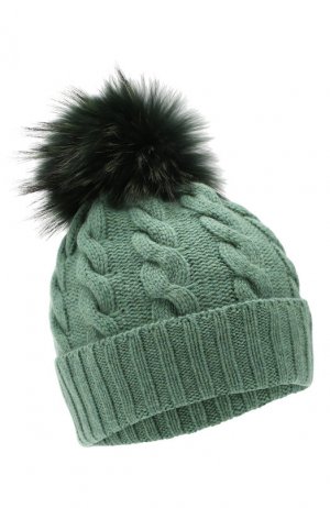 Кашемировая шапка с меховым помпоном Kashja` Cashmere. Цвет: зелёный