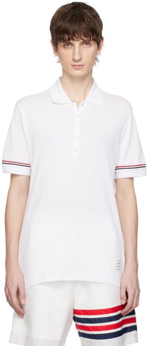 Белая футболка-поло с нашивками , цвет White Thom Browne