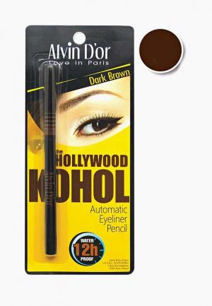 Карандаш для глаз Alvin Dor D'or автоматический водостойкий HOLLYWOOD Тон 02 dark brown KOHOL. Цвет: коричневый