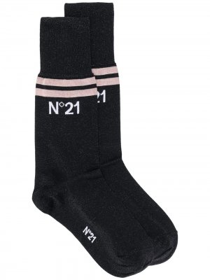 Носки с логотипом и блестками Nº21. Цвет: черный