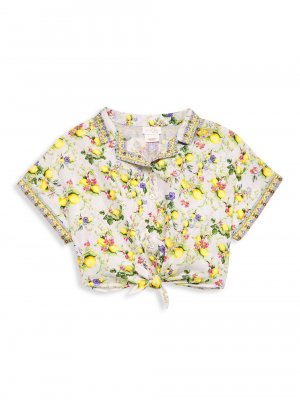 Укороченная рубашка лимонного цвета с завязками спереди для маленьких девочек и , желтый CAMILLA
