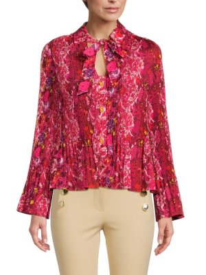 Плиссированная блузка Eve с цветочным принтом , цвет Red Multi Derek Lam 10 Crosby