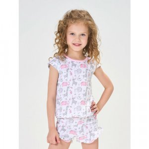 Пижама, размер 110, белый, розовый КотМарКот. Цвет: серый/белый/розовый