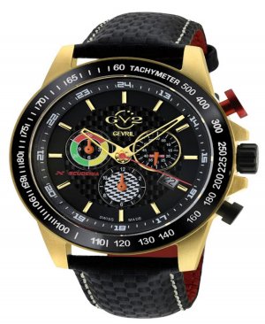 Мужские часы Scuderia швейцарские кварцевые итальянские черные кожаные ремешки 45 мм Gevril