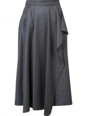 Плиссированная юбка с драпированной деталью Maison Rabih Kayrouz. Цвет: серый