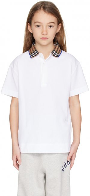 Детская рубашка-поло с клетчатым воротником , цвет White Burberry