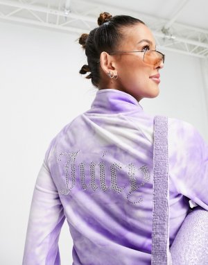 Велюровая олимпийка на молнии с принтом тай-дай и логотипом из стразов спине (от комплекта) -Фиолетовый цвет Juicy Couture
