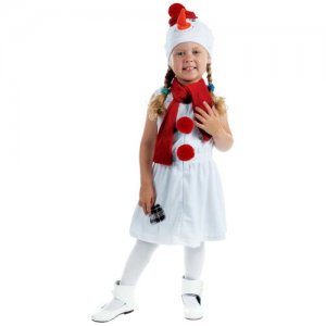 Детский карнавальный костюм Снеговик с красной заплаткой, велюр, рост 98 см, цвет белый Страна Карнавалия. Цвет: белый/красный
