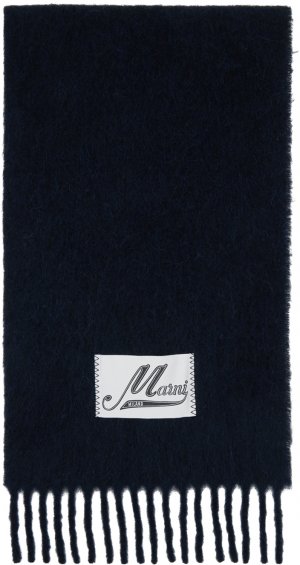 Темно-синий шарф с логотипом из брашированной альпаки , цвет Blue/Black Marni