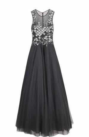 Приталенное платье-макси с пышной юбкой и вышивкой Basix Black Label. Цвет: серый