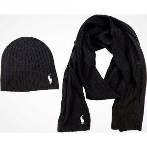 Комплект бини Ralph Lauren, демисезон/зима, 2 предмета, размер one size, черный Polo Lauren. Цвет: черный