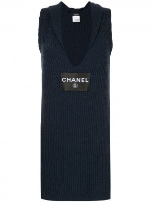 Облегающее вязаное платье с логотипом Chanel Pre-Owned. Цвет: синий
