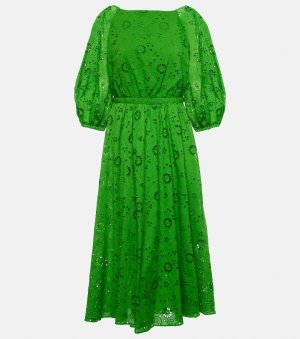 Платье миди из хлопка с ажурной вышивкой , зеленый Carolina Herrera