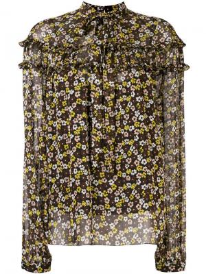 Блузка с цветочным принтом и оборками Rochas. Цвет: бежевый