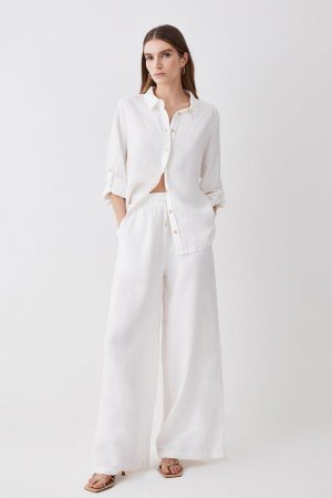 Льняные широкие тканые брюки , белый Karen Millen