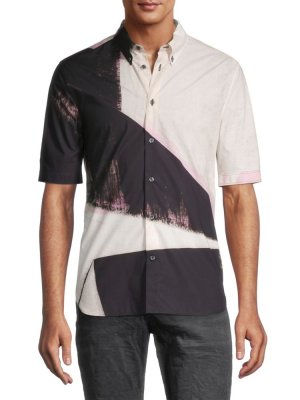 Рубашка на пуговицах с короткими рукавами и абстрактным рисунком Alexander Mcqueen, цвет Lead Pink McQueen