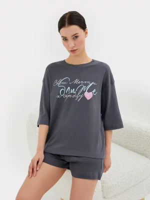 Комплект женский (футболка, шорты) Mark Formelle. Цвет: темное небо +печать