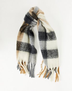 Серый и бежевый шарф-одеяло в клетку -Разноцветный ASOS DESIGN