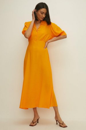 Платье-рубашка миди с жемчужными пуговицами , желтый Oasis