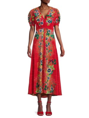 Атласное платье-трапеция с леопардовым принтом , красный Saloni