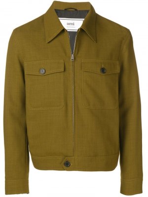 Куртка на молнии с накладными карманами AMI Paris. Цвет: зеленый