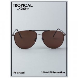 Солнцезащитные очки , авиаторы, оправа: металл, с защитой от УФ, поляризационные, для мужчин, коричневый Tropical. Цвет: коричневый