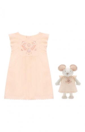 Комплект из хлопкового платья и игрушки Chloé. Цвет: светло-розовый