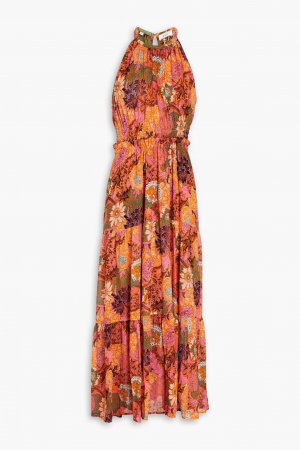 Платье миди из шелкового крепона со сборками и принтом , оранжевый A.L.C.