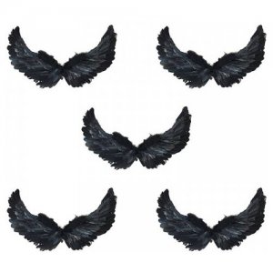 Крылья ангела черные перьевые карнавальные большие 60х35см, на Хэллоуин и Новый год (5 пар в наборе) Happy Pirate
