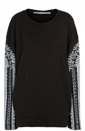Шелковый удлиненный пуловер с контрастным принтом Raquel Allegra. Цвет: черный