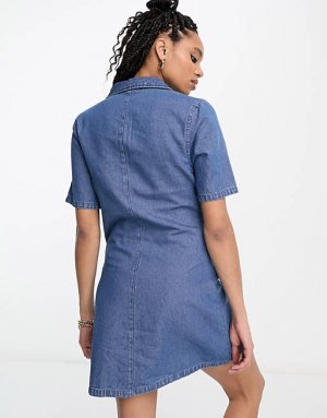 Голубое джинсовое платье мини с воротником DESIGN Asos