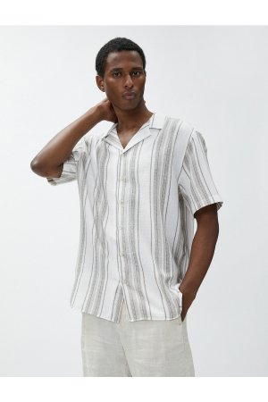 Летняя рубашка из хлопка с отложным воротником и короткими рукавами , хаки Koton