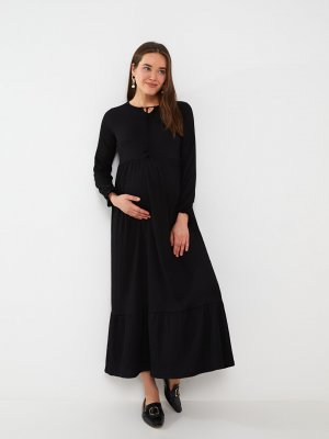 Прямое платье для беременных с воротником-стойкой и длинными рукавами , новый черный LCWAIKIKI Maternity