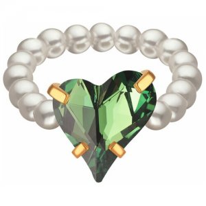Кольцо , латунь, золочение, кристалл, размер 17.5, золотой, зеленый Phenomenal Studio. Цвет: золотой/зеленый