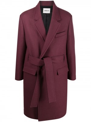 Однобортное пальто с поясом AMBUSH. Цвет: красный