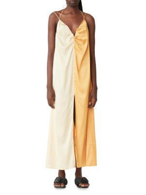 Двухцветное атласное платье миди Pisces Blanca, оранжевыйовое масло BLANCA