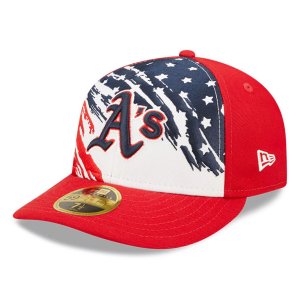 Мужская низкопрофильная кепка New Era Red Oakland Athletics 2022, 4 июля, 59FIFTY, облегающая шляпа