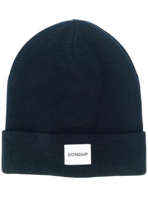 Трикотажная шапка с заплаткой логотипом Dondup. Цвет: синий