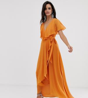 Платье макси с накидкой сзади и асимметричным краем -Оранжевый ASOS DESIGN