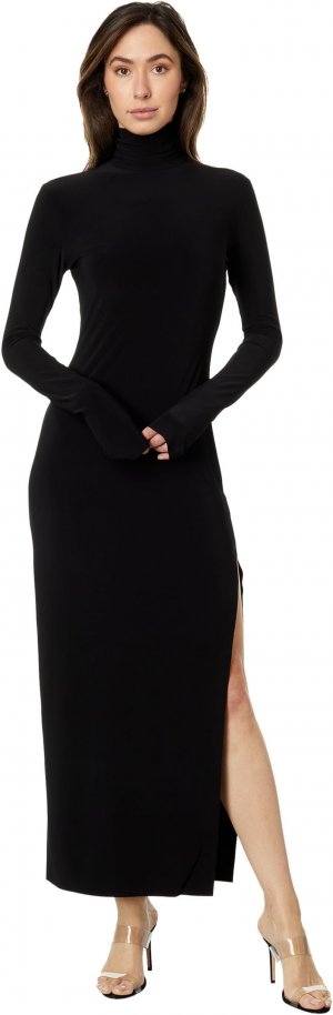 Платье с водолазкой и длинными рукавами разрезом по бокам , черный Norma Kamali