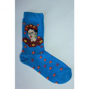 Носки унисекс Яркий принт Фрида Кало Автопортрет хлопок 35-43 размер синий Frida. Цвет: красный/синий/rgb