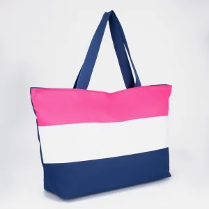 Пляжная сумка женская Полосатик, синий/белый/розовый ЗФТС. Цвет: синий; белый; розовый