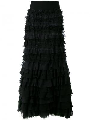 Длинное платье с открытыми плечами и оборками Giambattista Valli. Цвет: чёрный