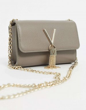 Серо-коричневая складная сумка через плечо с кисточками Divina Valentino Bags