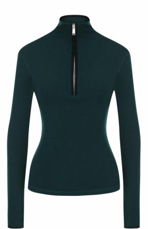 Приталенный шерстяной свитер с воротником на молнии Paco Rabanne. Цвет: зеленый