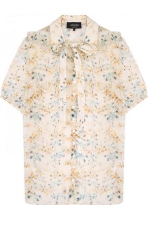 Полупрозрачная блуза с принтом и коротким рукавом Rochas. Цвет: бежевый